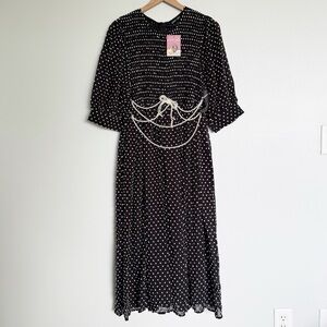 Sister Jane Black Polka Dot Pearl Bow Belt Embellishment Maxi Dress